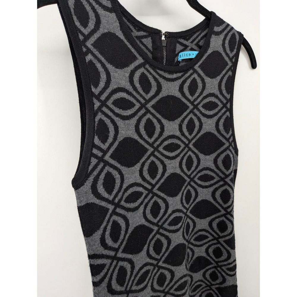 Alice + Olivia Merino Wool Dress Women Small Black Gray Geometric Sleeveless - Picture 2 of 7